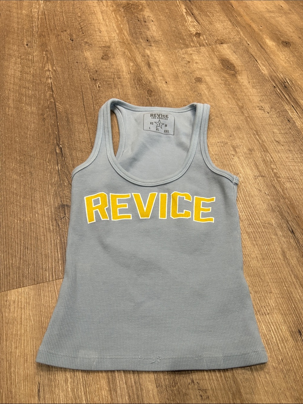 REVICE Light Blue Ribbed Tank with Yellow Logo